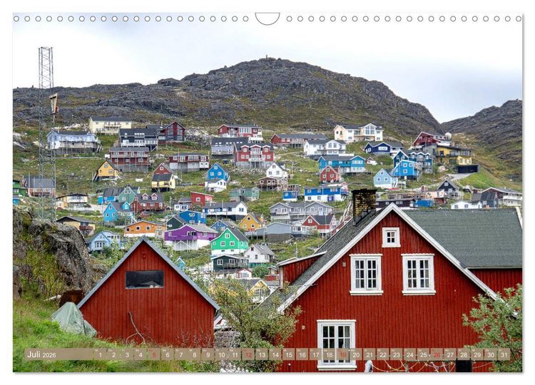 Produktbild: Gr&ouml;nland - Felsen, Eis und bunte H&auml;user (Wandkalender 2026 DIN A3 quer), CALVENDO Monatskalender