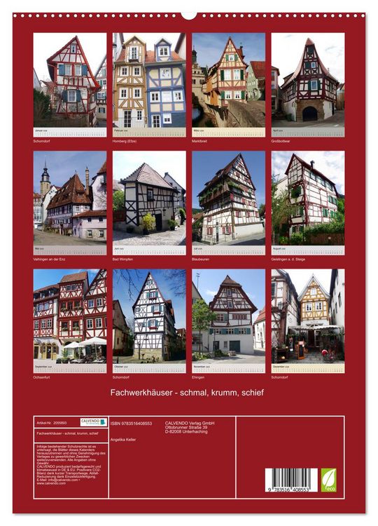 Produktbild: Fachwerkh&auml;user - schmal, krumm, schief (hochwertiger Premium Wandkalender 2026 DIN A2 hoch), Kunstdruck in Hochglanz