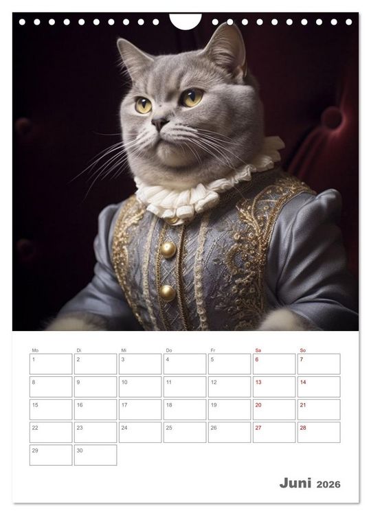 Produktbild: Royale Katzen Portraits (Wandkalender 2026 DIN A4 hoch), CALVENDO Monatskalender