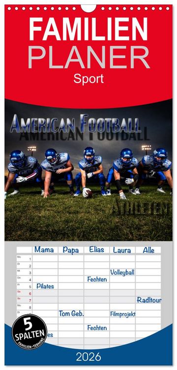 Produktbild: Familienplaner 2026 - American Football - Athleten mit 5 Spalten (Wandkalender, 21 x 45 cm) CALVENDO