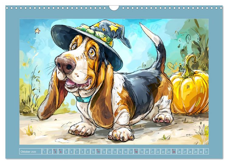 Produktbild: Basset Fun. Niedliche Hunde Cartoons zum Schmunzeln (Wandkalender 2026 DIN A3 quer), CALVENDO Monatskalender