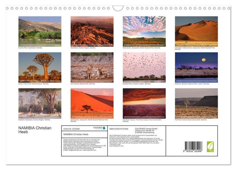 Produktbild: NAMIBIA Christian Heeb (Wandkalender 2026 DIN A3 quer), CALVENDO Monatskalender