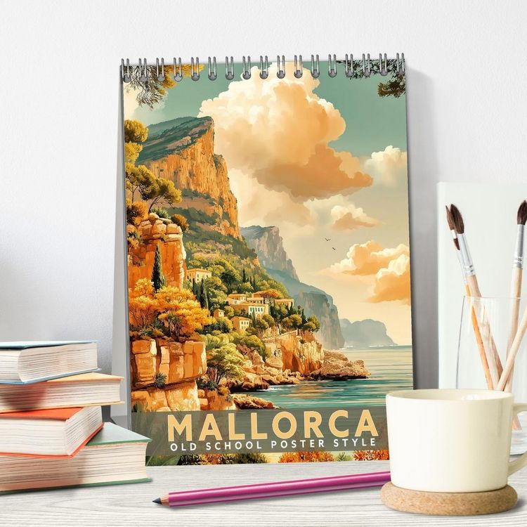 Produktbild: Mallorca - Old School Poster Style (Tischkalender 2027 DIN A5 hoch), CALVENDO Monatskalender