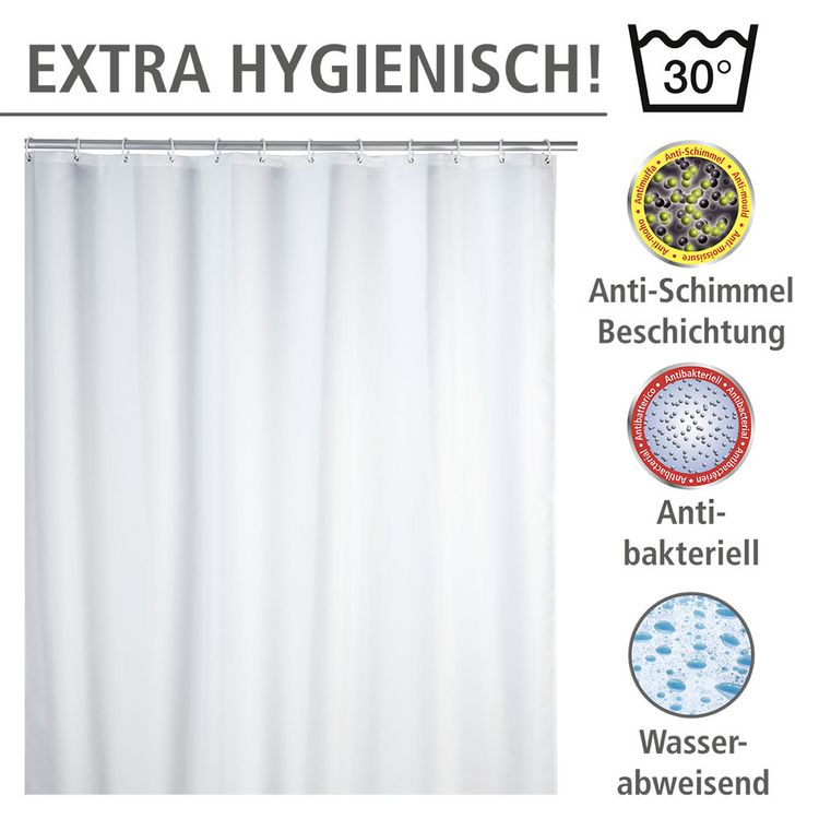 Produktbild: Anti-Schimmel Duschvorhang Uni White, 180 x 200 cm, Textil (Polyester), 180 x 200 cm, waschbar