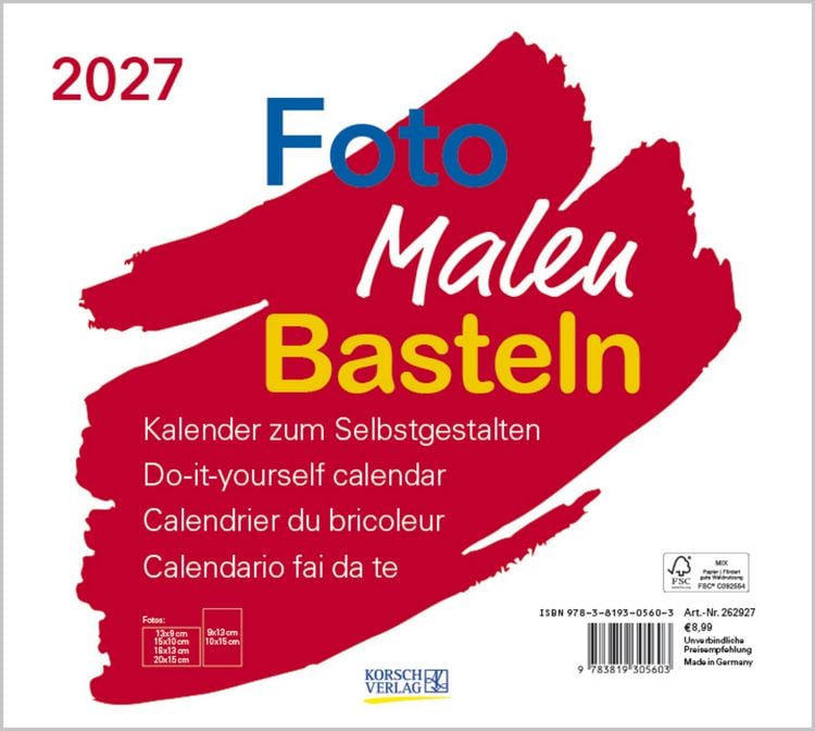 Produktbild: Foto-Malen-Basteln Bastelkalender quer wei&szlig; 2027