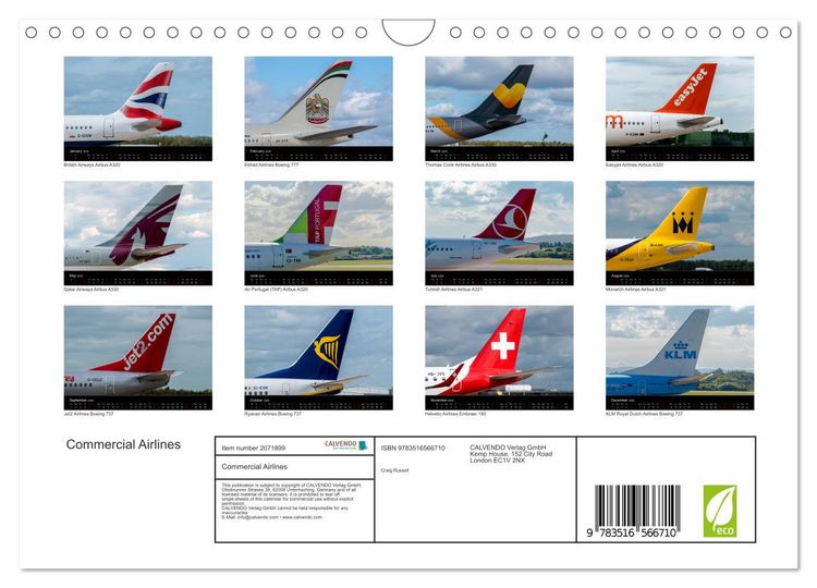 Produktbild: Commercial Airlines (Wall Calendar 2026 DIN A4 landscape), CALVENDO 12 Month Wall Calendar