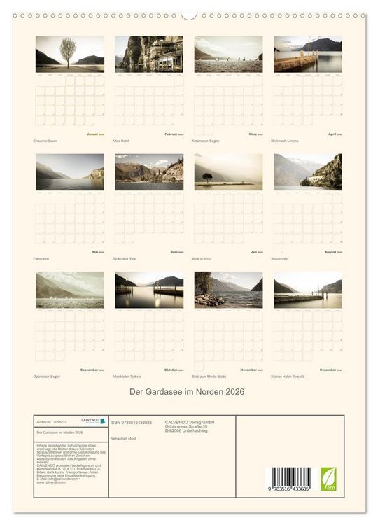Produktbild: Der Gardasee im Norden 2026 (hochwertiger Premium Wandkalender 2026 DIN A2 hoch), Kunstdruck in Hochglanz