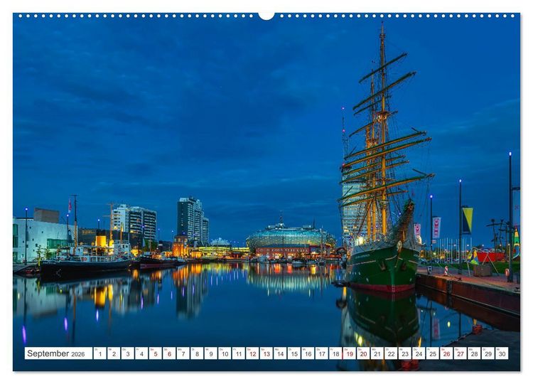 Produktbild: Bremen und Bremerhaven - Nachtaufnahmen (hochwertiger Premium Wandkalender 2026 DIN A2 quer), Kunstdruck in Hochglanz