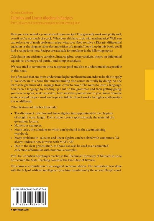 Produktbild: Calculus and Linear Algebra in Recipes