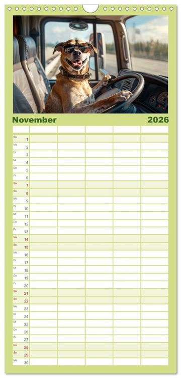 Produktbild: Familienplaner 2026 - Tierisch lustige LKW-Fahrer mit 5 Spalten (Wandkalender, 21 x 45 cm) CALVENDO