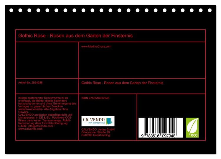 Produktbild: Gothic Rose - Rosen aus dem Garten der Finsternis (Tischkalender 2026 DIN A5 quer), CALVENDO Monatskalender