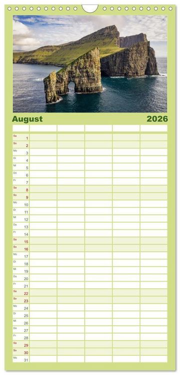 Produktbild: Familienplaner 2026 - F&auml;r&ouml;er &ndash; Faszinierende Inseln im Norden Europas mit 5 Spalten (Wandkalender, 21 x 45 cm) CALVENDO