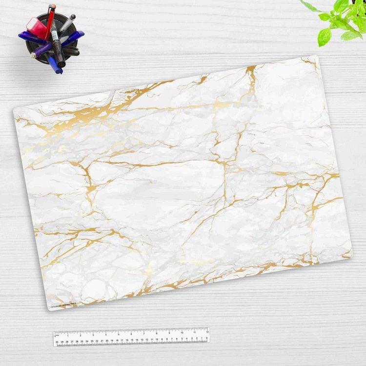 Produktbild: Cover-your-desk Schreibtischunterlage f&uuml;r Kinder und Erwachsene Wei&szlig;er Marmor mit Goldadern, aus hochwertigem Vinyl , 60 x 40 cm