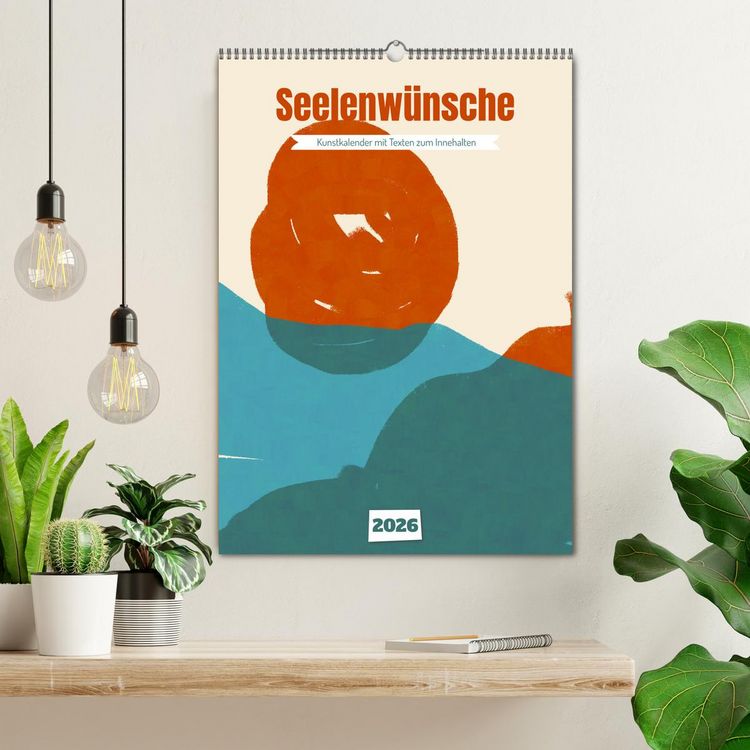 Produktbild: Seelenw&uuml;nsche - Kunstkalender mit Texten zum Innehalten (Wandkalender 2026 DIN A2 hoch), CALVENDO Monatskalender