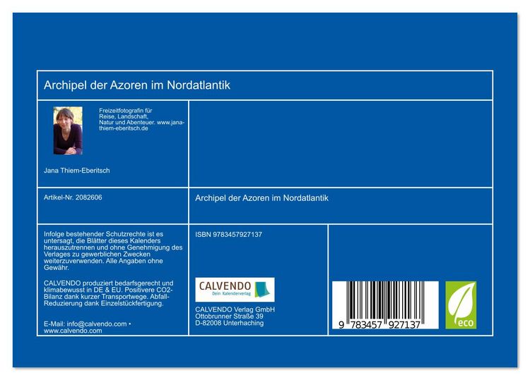 Produktbild: Archipel der Azoren im Nordatlantik (Tischkalender 2026 DIN A5 quer), CALVENDO Monatskalender