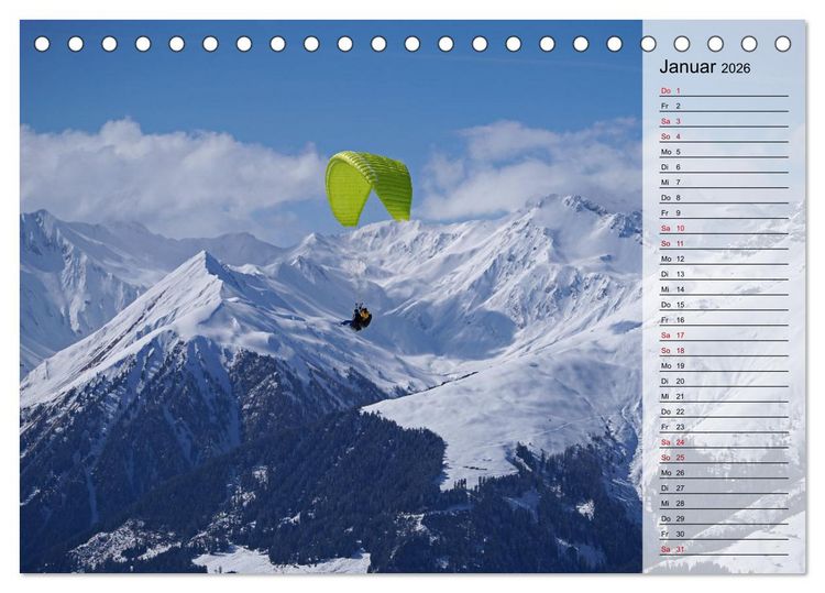 Produktbild: Gleitschirmfliegen in den Tuxer Alpen (Tischkalender 2026 DIN A5 quer), CALVENDO Monatskalender