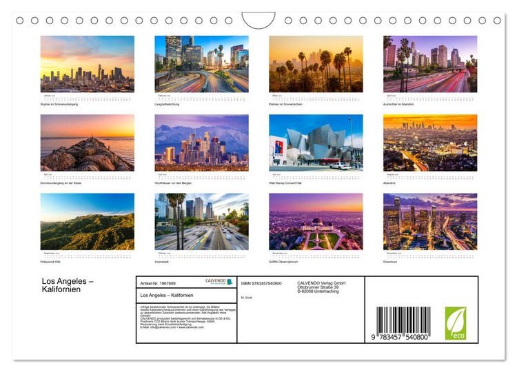 Produktbild: Los Angeles &ndash; Kalifornien (Wandkalender 2026 DIN A4 quer), CALVENDO Monatskalender