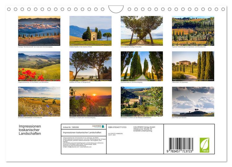 Produktbild: Impressionen toskanischer Landschaften (Wandkalender 2026 DIN A4 quer), CALVENDO Monatskalender