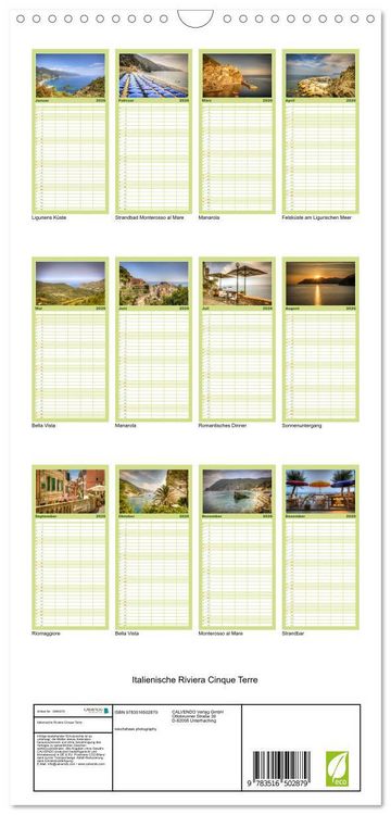 Produktbild: Familienplaner 2026 - Italienische Riviera Cinque Terre mit 5 Spalten (Wandkalender, 21 x 45 cm) CALVENDO