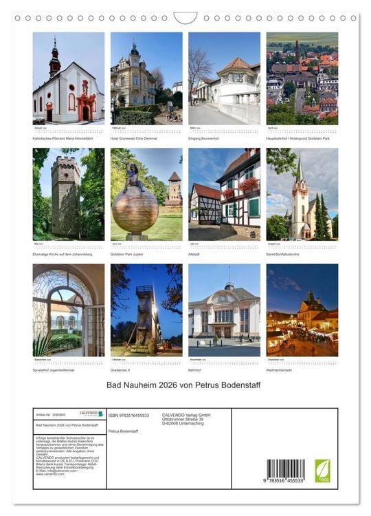 Produktbild: Bad Nauheim 2026 von Petrus Bodenstaff (Wandkalender 2026 DIN A3 hoch), CALVENDO Monatskalender