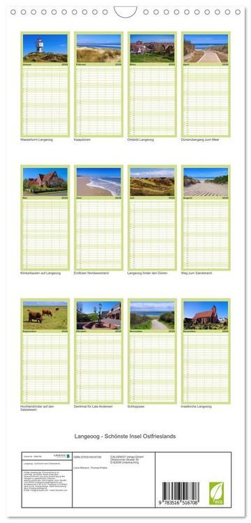 Produktbild: Familienplaner 2026 - Langeoog - Sch&ouml;nste Insel Ostfrieslands mit 5 Spalten (Wandkalender, 21 x 45 cm) CALVENDO