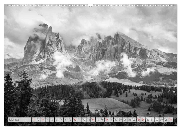Produktbild: Bergpixels Schwarz-Wei&szlig;e Gebirgstr&auml;ume (hochwertiger Premium Wandkalender 2026 DIN A2 quer), Kunstdruck in Hochglanz