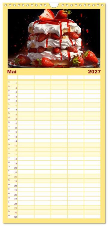 Produktbild: Familienplaner 2027 - Erdbeerzauber - Erdbeer-Schlemmereien mit Eis und Kuchen en masse! mit 5 Spalten (Wandkalender, 21 x 45 cm) CALVENDO
