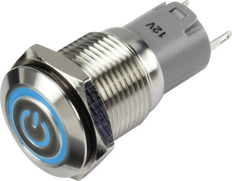 Produktbild: TRU COMPONENTS 1303026 LAS2GQF-11ZET/B/12V/S/P Druckschalter 48 V/DC 2 A 1 x Ein/Ein rastend Blau IP65 1 St.
