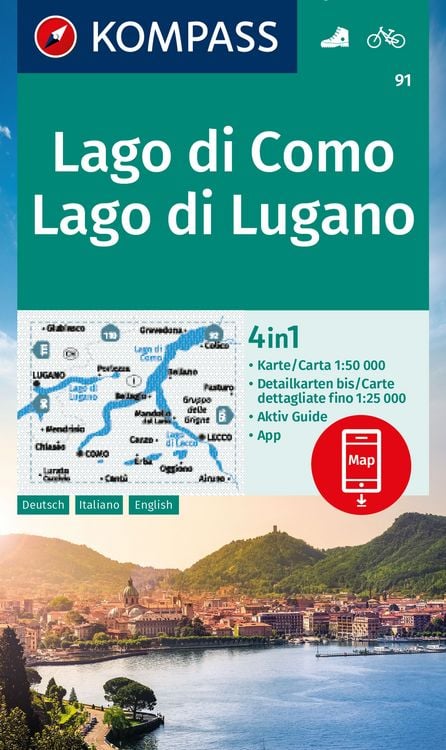 Produktbild: KOMPASS Wanderkarte 91 Lago di Como, Lago di Lugano 1:50.000