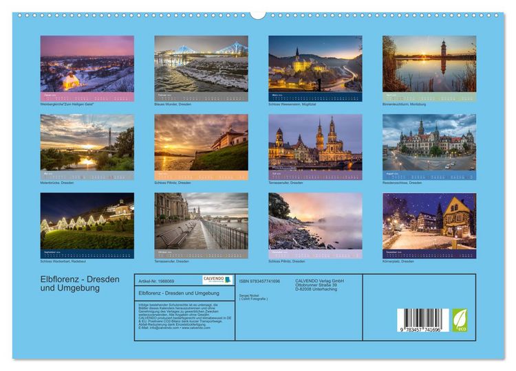 Produktbild: Elbflorenz - Dresden und Umgebung (hochwertiger Premium Wandkalender 2026 DIN A2 quer), Kunstdruck in Hochglanz