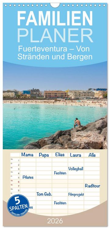 Produktbild: Familienplaner 2026 - Fuerteventura &ndash; Von Str&auml;nden und Bergen mit 5 Spalten (Wandkalender, 21 x 45 cm) CALVENDO