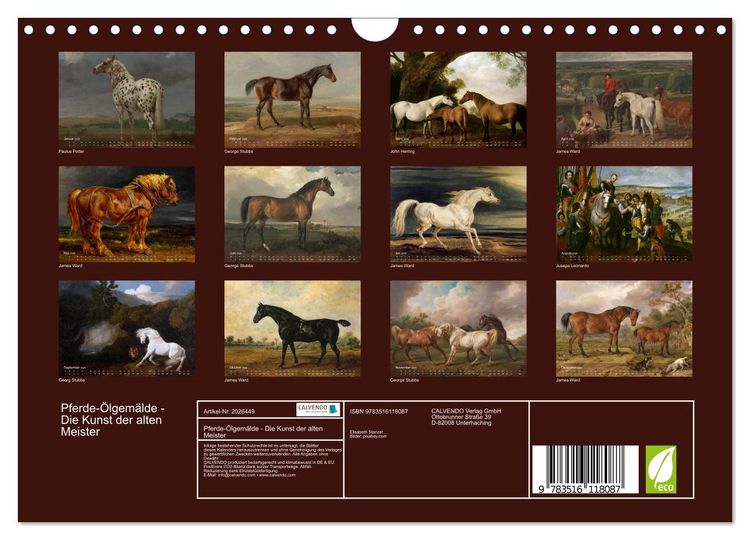 Produktbild: Pferde-&Ouml;lgem&auml;lde - Die Kunst der alten Meister (Wandkalender 2026 DIN A4 quer), CALVENDO Monatskalender