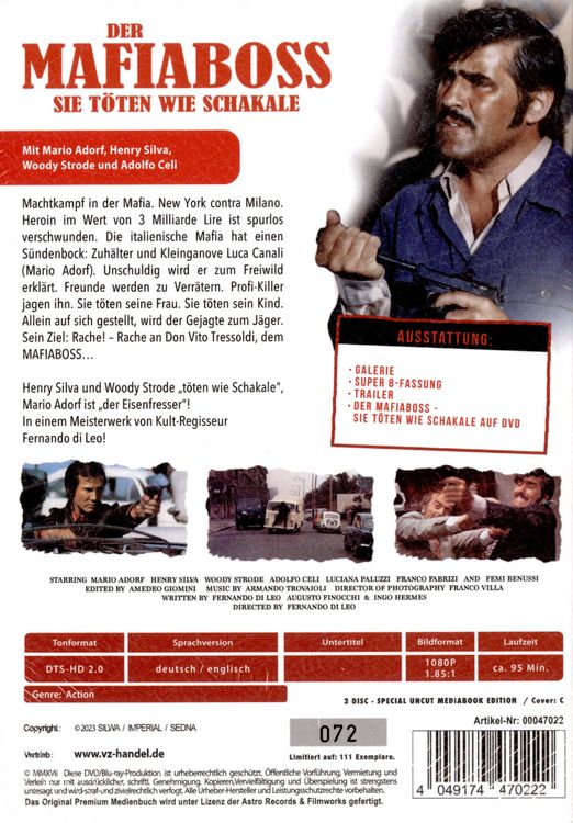 Produktbild: Der Mafiaboss - Sie t&ouml;ten wie Schakale - Mediabook - Cover C - Inkl. Poster A4, gefaltet, 7 Postkarten, 1 Untersetzer - Limited Edition auf 111 St&uuml;ck (Blu-ray+DVD)