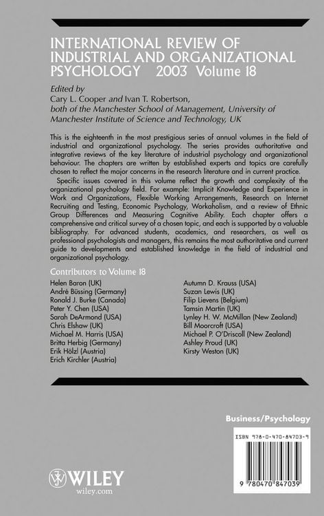 Produktbild: Intl Rev of Indust & Org Psych 2003 V18