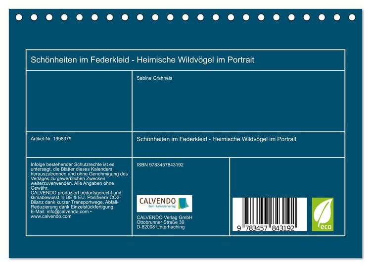 Produktbild: Sch&ouml;nheiten im Federkleid - Heimische Wildv&ouml;gel im Portrait (Tischkalender 2026 DIN A5 quer), CALVENDO Monatskalender