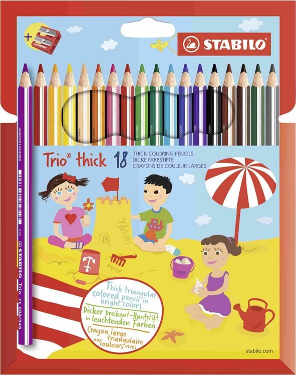 Produktbild: STABILO Dreikant-Buntstift - Trio dick - 18er Pack - mit 18 verschiedenen Farben und Spitzer