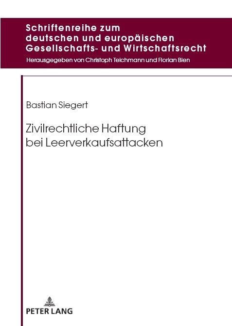 Produktbild: Zivilrechtliche Haftung bei Leerverkaufsattacken