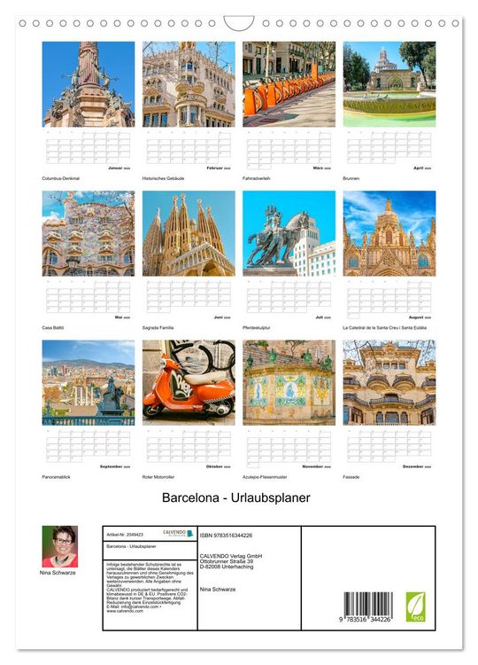 Produktbild: Barcelona - Urlaubsplaner (Wandkalender 2026 DIN A3 hoch), CALVENDO Monatskalender