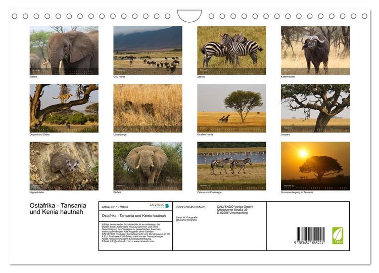 Produktbild: Ostafrika - Tansania und Kenia hautnah (Wandkalender 2026 DIN A4 quer), CALVENDO Monatskalender