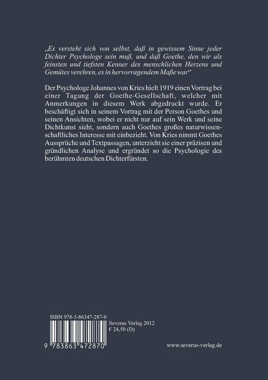 Produktbild: Goethe als Psychologe. Johann Wolfgang von Goethe und die Psychologie in seinen Werken und in seiner Forschung