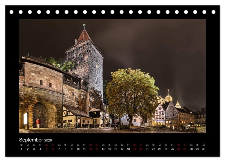 Produktbild: N&uuml;rnberg - Die Altstadt bei Nacht (Tischkalender 2026 DIN A5 quer), CALVENDO Monatskalender