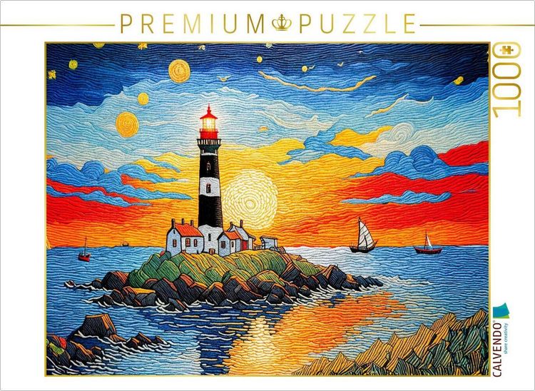 Produktbild: CALVENDO Puzzle Insel Leuchtturm im Abendrot &uuml;ber den Wellen | 1000 Teile Lege-Gr&ouml;&szlig;e 64x48cm Foto-Puzzle f&uuml;r gl&uuml;ckliche Stunden