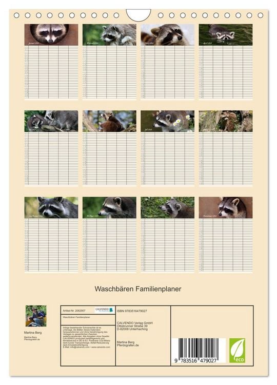 Produktbild: Waschb&auml;ren Familienplaner (Wandkalender 2026 DIN A4 hoch), CALVENDO Monatskalender