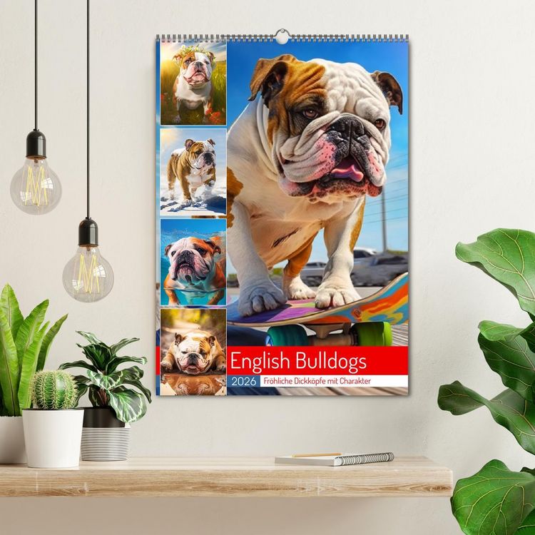 Produktbild: English Bulldogs. Fr&ouml;hliche Dickk&ouml;pfe mit Charakter (Wandkalender 2026 DIN A2 hoch), CALVENDO Monatskalender