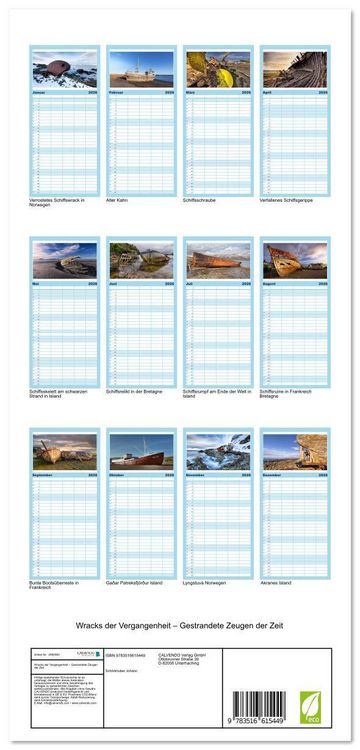 Produktbild: Familienplaner 2026 - Wracks der Vergangenheit &ndash; Gestrandete Zeugen der Zeit mit 5 Spalten (Wandkalender, 21 x 45 cm) CALVENDO