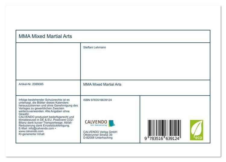 Produktbild: MMA Mixed Martial Arts (Tischkalender 2026 DIN A5 quer), CALVENDO Monatskalender