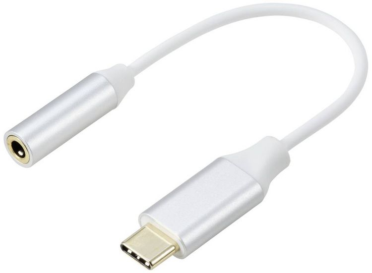Produktbild: Renkforce RF-6056890 USB-C&reg; / Klinke Adapter [1x USB-C&reg; - 1x Audio, stereo (3.5 mm Klinke)] Wei&szlig; Aluminium-Stecker 0.1 m