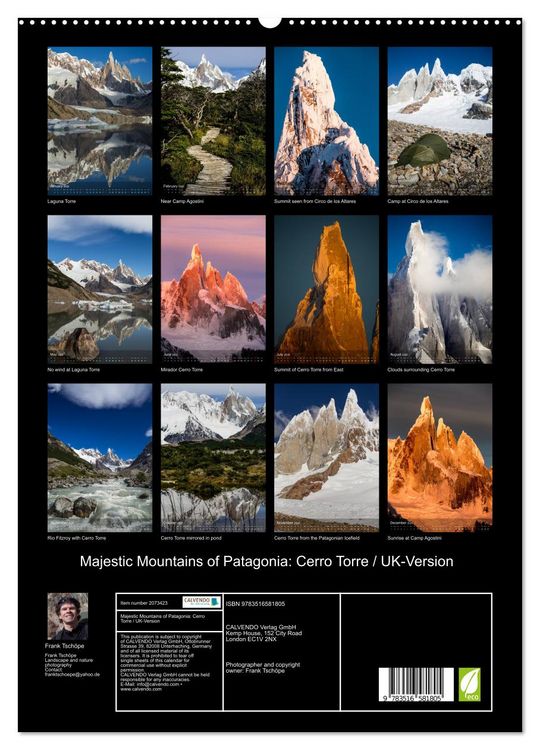 Produktbild: Majestic Mountains of Patagonia: Cerro Torre / UK-Version (High Quality Premium Wall Calendar 2026 DIN A2 portrait),CALVENDO 12 Month Wall Calendar