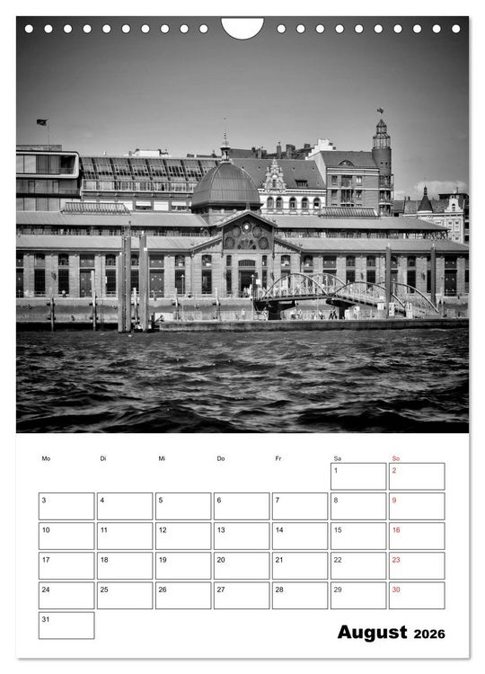 Produktbild: HAMBURG Monochrome Ansichten (Wandkalender 2026 DIN A4 hoch), CALVENDO Monatskalender
