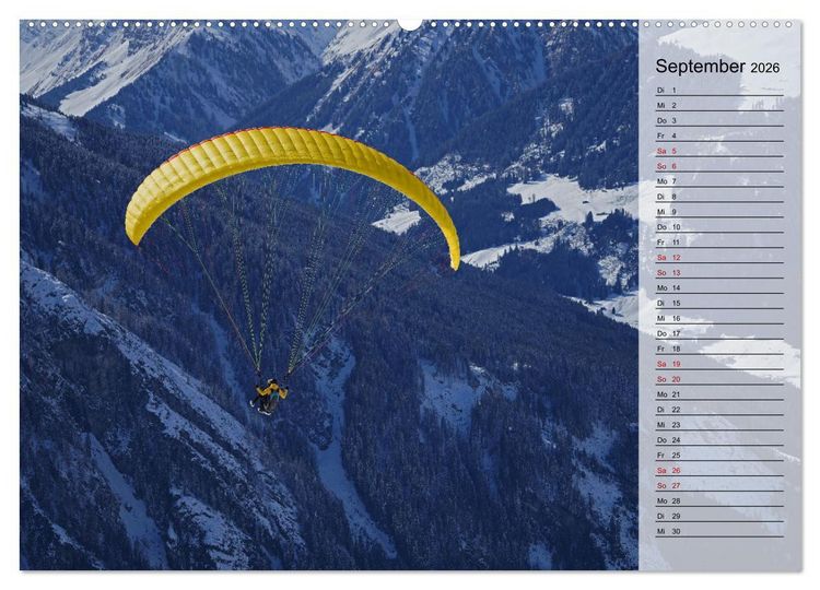 Produktbild: Gleitschirmfliegen in den Tuxer Alpen (hochwertiger Premium Wandkalender 2026 DIN A2 quer), Kunstdruck in Hochglanz